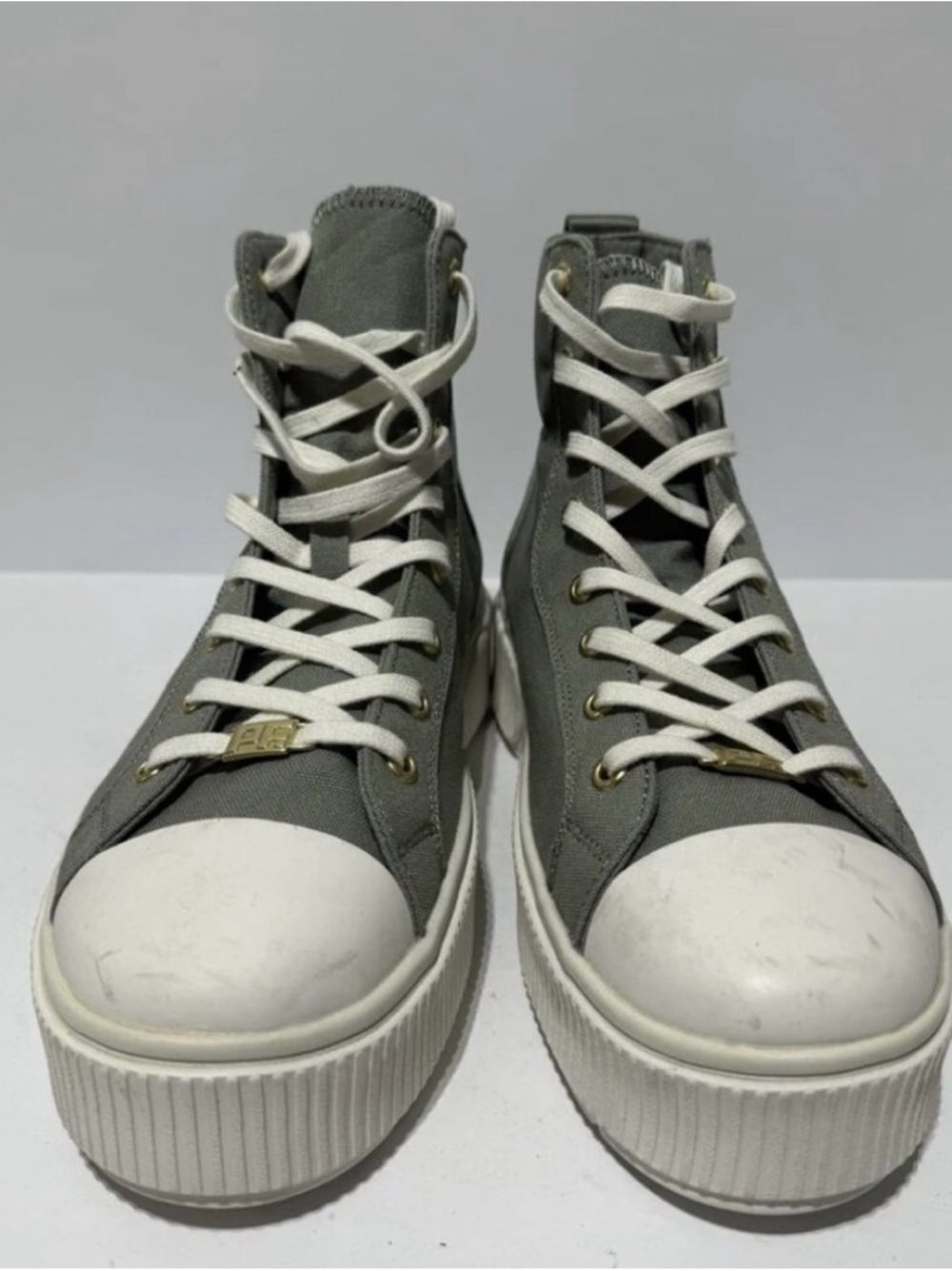 P.F. Flyers Olive Green High-Top Platform Sneakers with White Soles